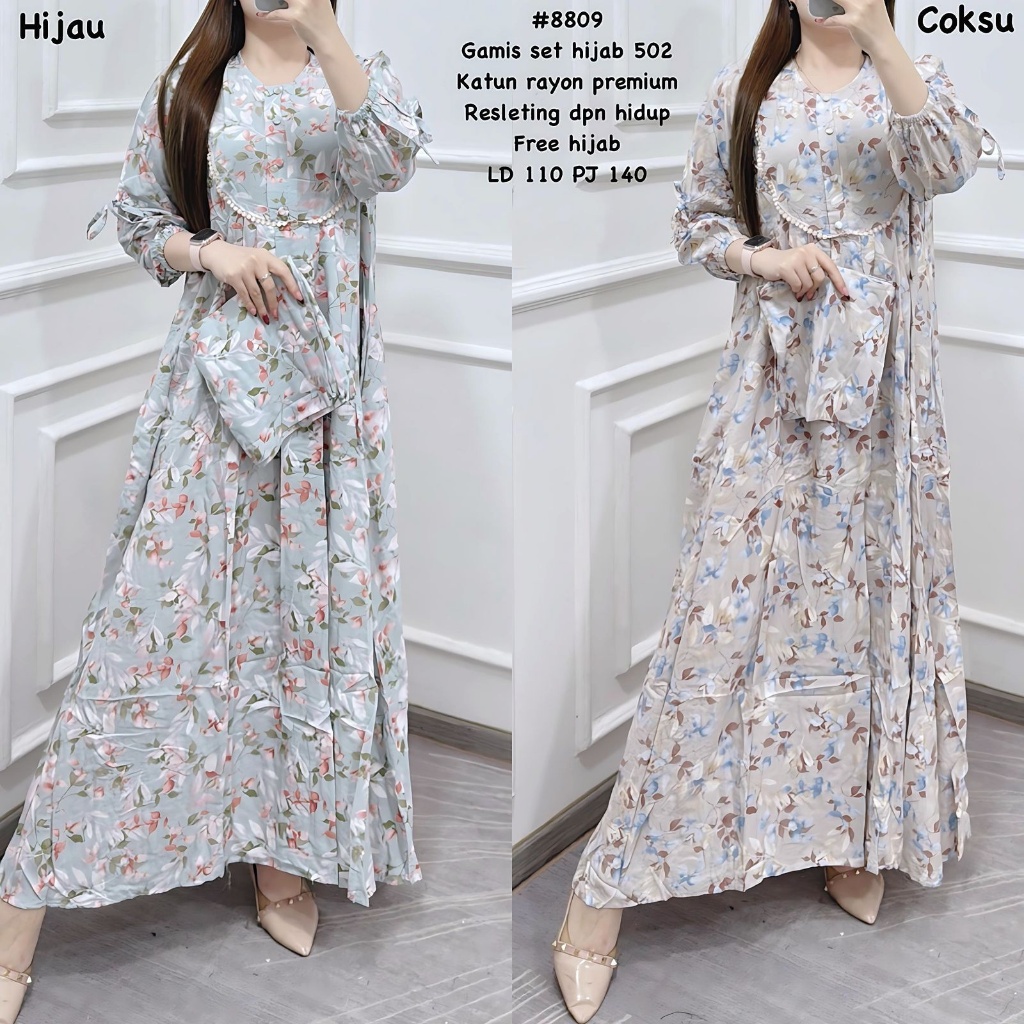 Gamis Set Free Hijab Pakaian Wanita | COD #V8809