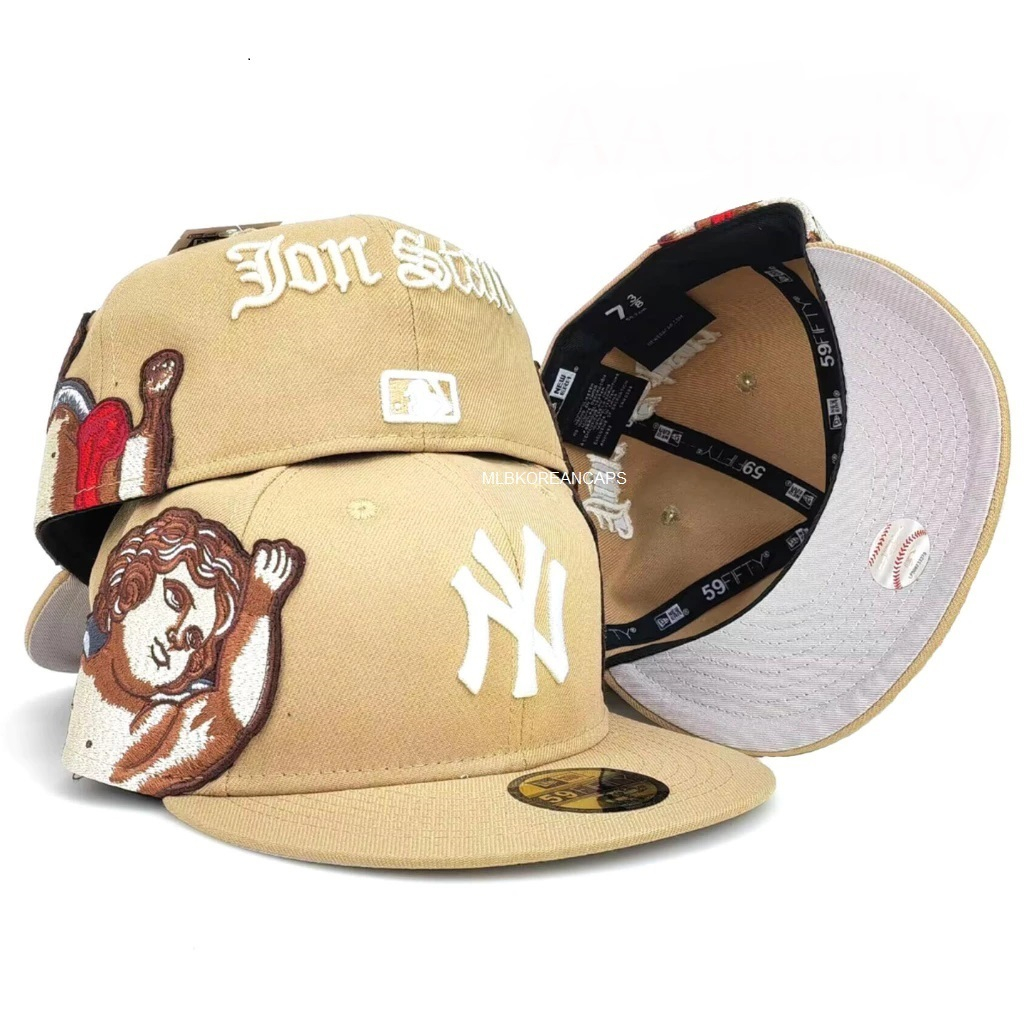 Topi Snapback Fitted NY New York Jon Stan Kids Angel Cream White Bordir Build Up Caps