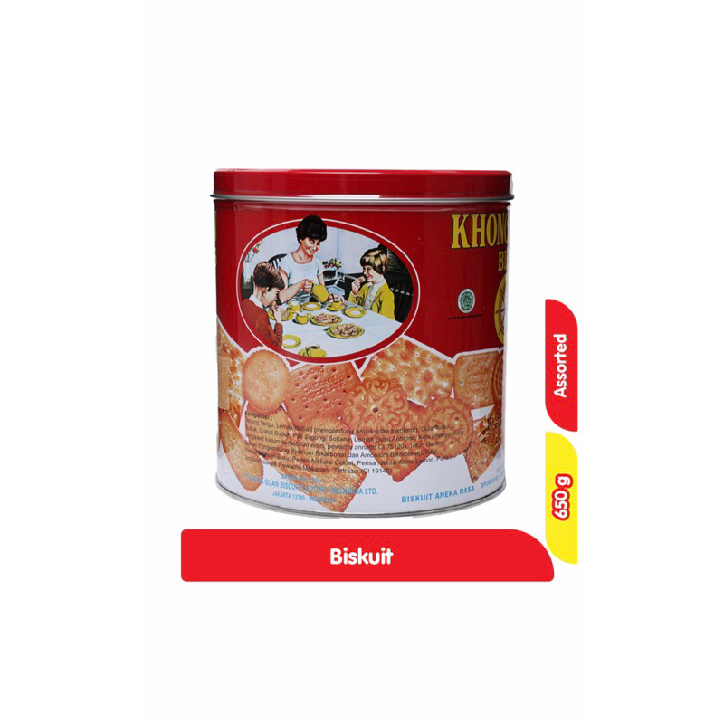 

Khong guan mini biskuit Assorted merah kaleng kemasan 650g