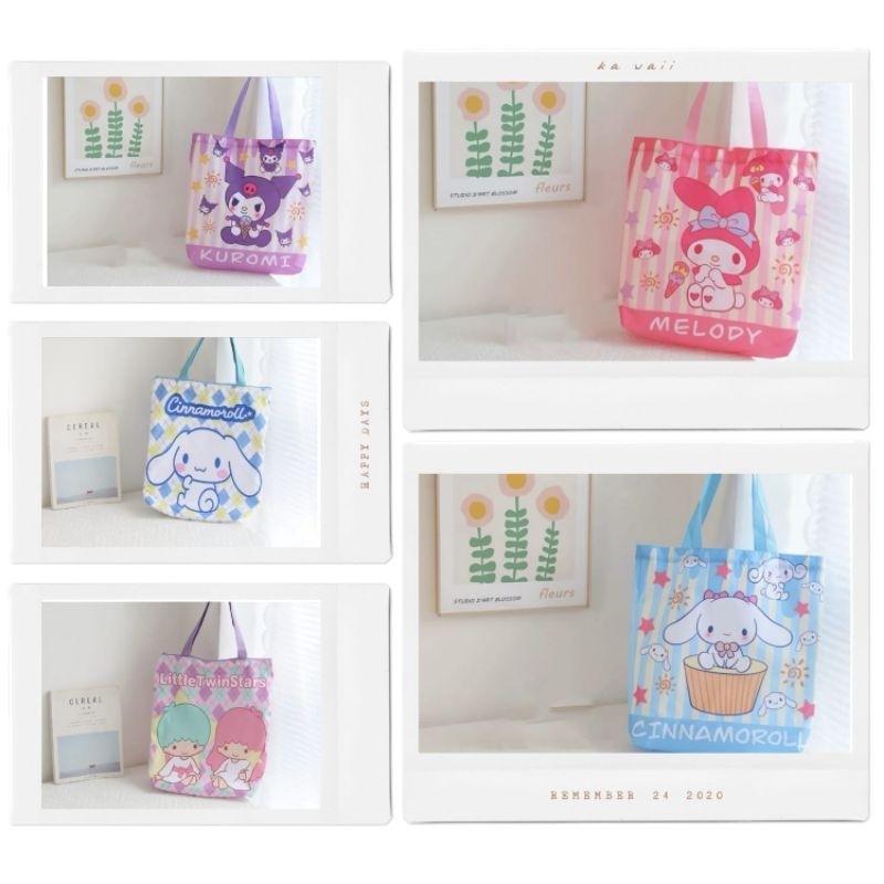 Tote bag Kuromi Cinnamoroll My Melody Tas Tote Full Printing Tas Wanita Sanrio Karakter Tas Ngaji An