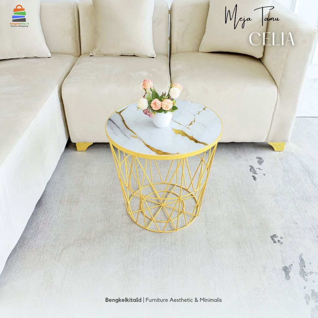 Meja Tamu Minimalis Aesthetic Celia| Meja Sofa Minimalis Aesthetic | Meja Bulat Ruang Tamu Aesthetic