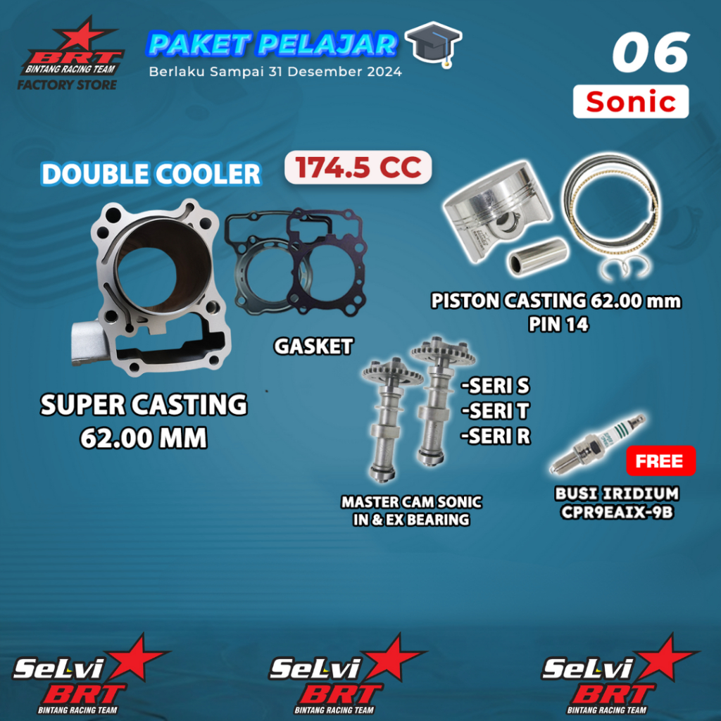 PAKET BOREUP BRT BLOK SET PISTON NOKEN AS MASTER CAM SONIC NEW CBR 150 CB 150R SUPRA GTR BORE UP