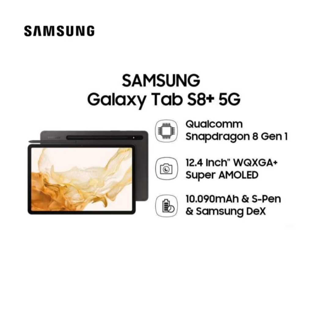 [Ex Display] SAMSUNG GALAXY TAB S8 Plus 5G Ram 8/256GB Kelengkapan Fullset Original SAMSUNG