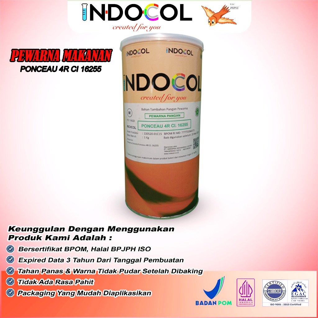 

Pewarna Makanan INDOCOL ORIGINAL PONCEAU 4R CI.16255 (RC)