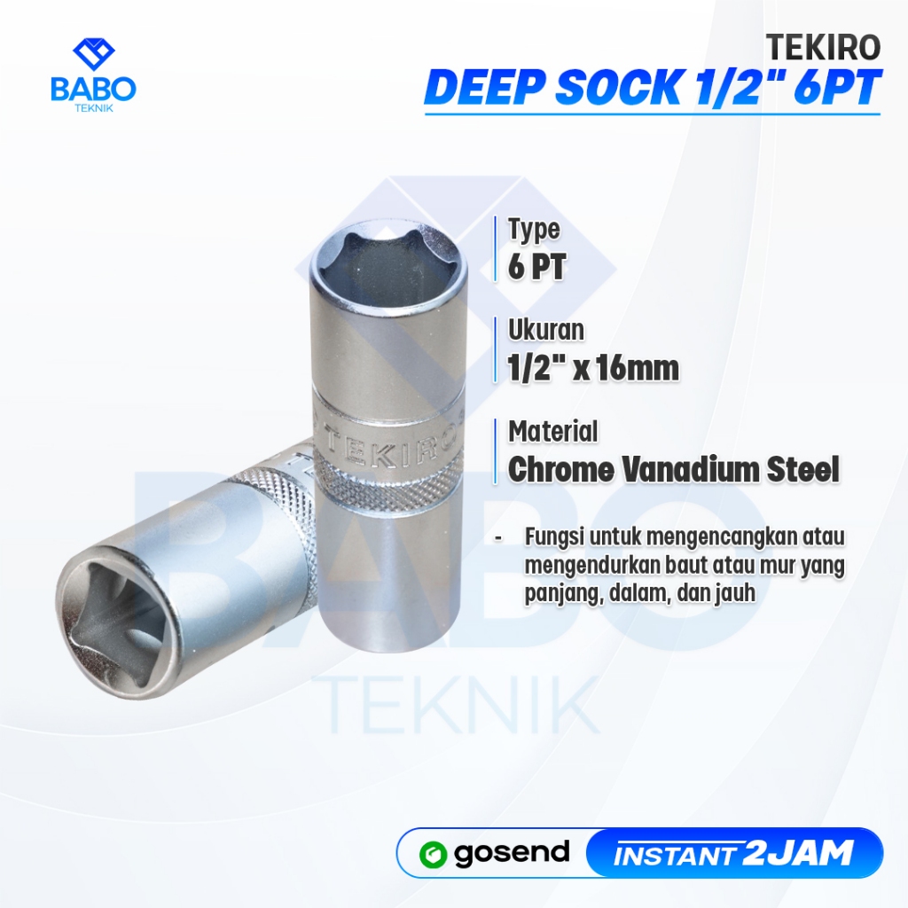 TEKIRO DEEP WALL 16MM 1/2inch 6PT kunci sock mata socket ORIGINAL deepwall