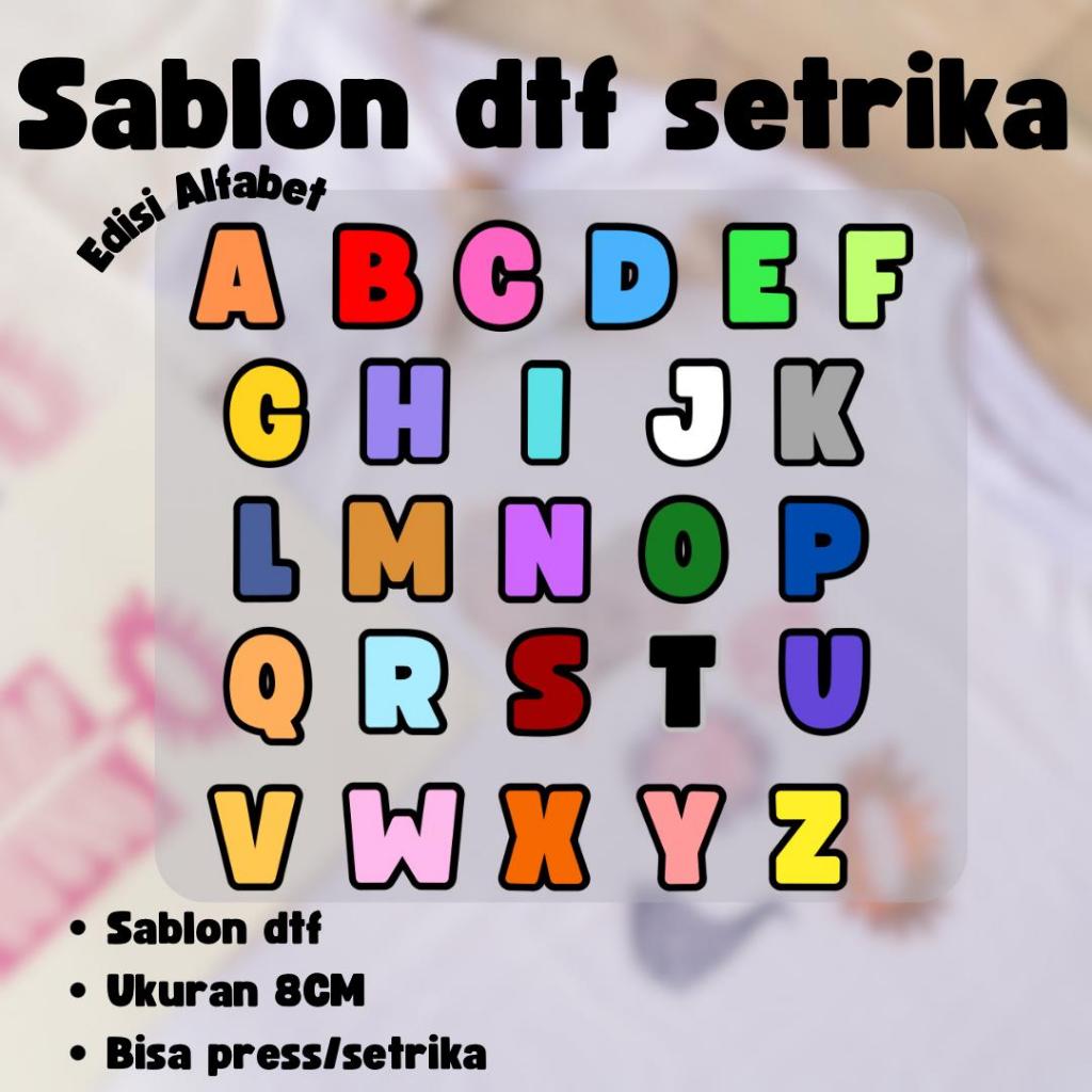 Boohai Sablon Setrika DTF Stiker Huruf ABC Alfabet dan Angka Warna Warni