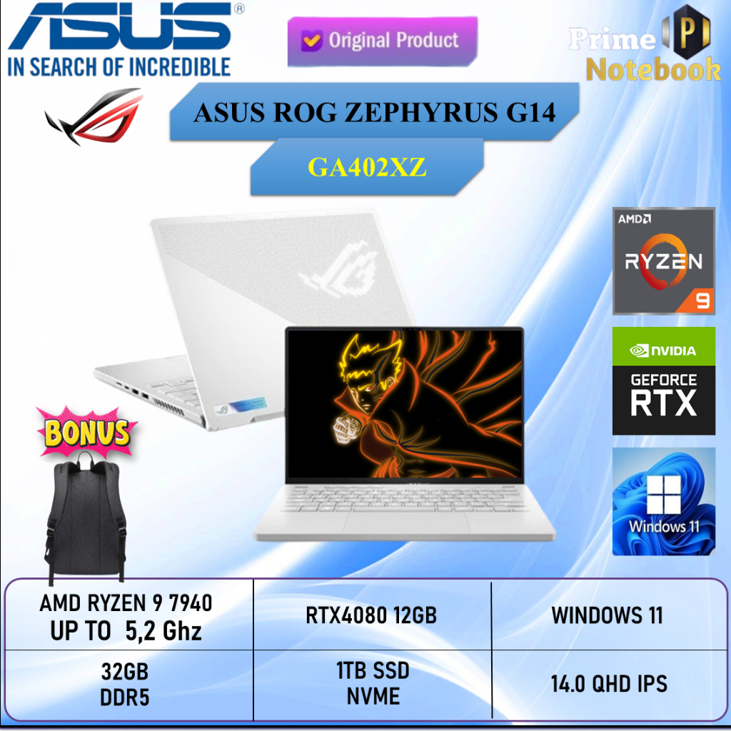 Laptop Asus Rog Zephyrus G14 GA402XZ Animatrix Ryzen 9 7940HS RTX4080 12GB/ 32GB 1TB W11 14.0 Inches