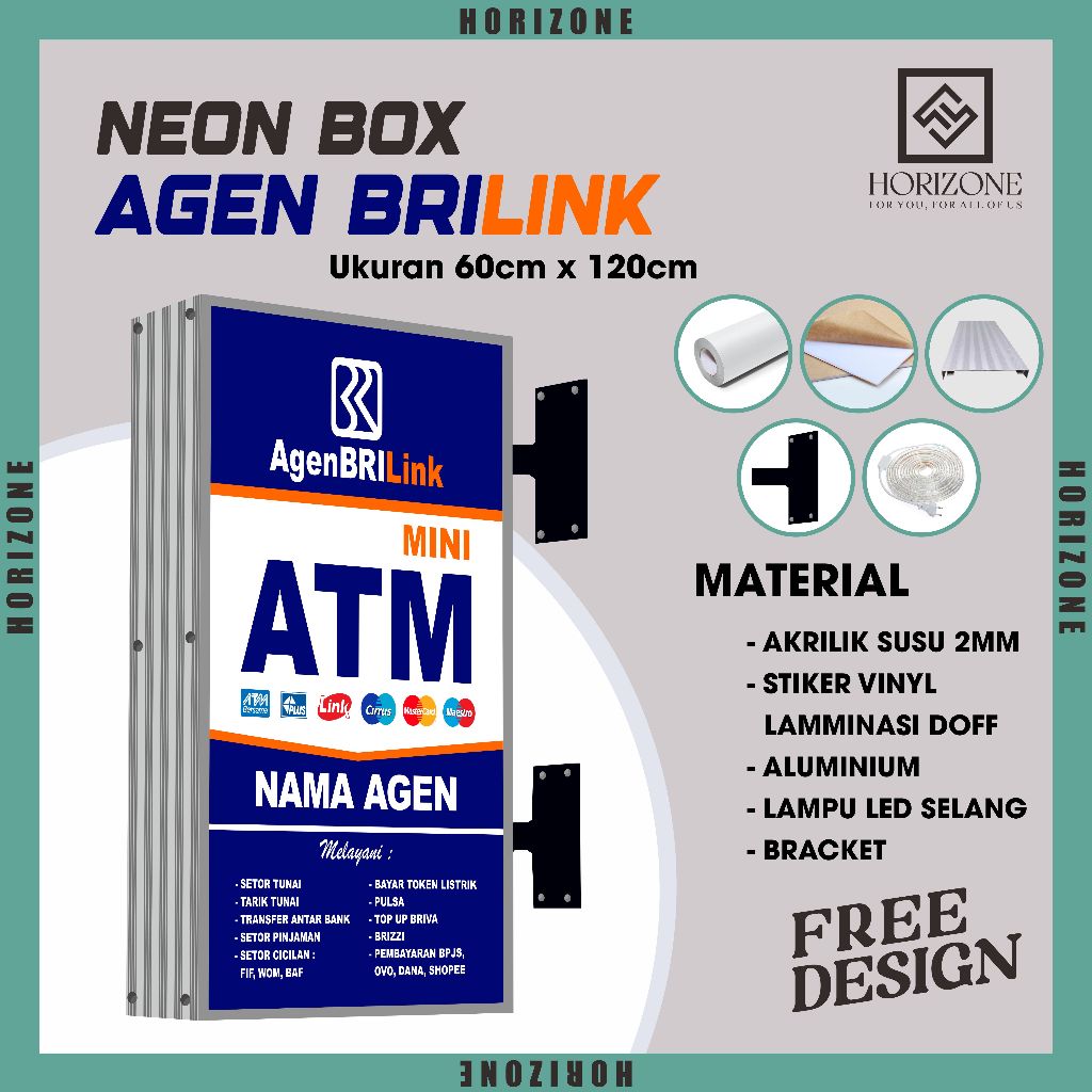 NEON BOX AKRILIK AGEN BRILINK 60cm x 120cm 2 SISI