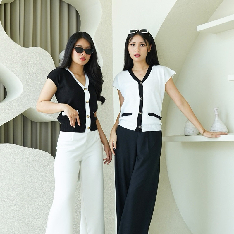 Leefeena Vest Rajut Dimitri | Baju Rajut Wanita | Top Rajut Vest Wanita | Atasan Wanita | Rajut Leng