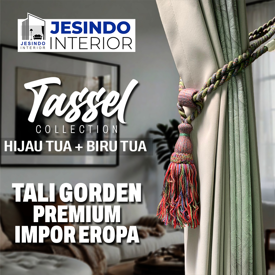 Tali Ikatan Gorden Gordyn Tassel Mewah Import Eropa Warna HIJAU TUA + BIRU TUA