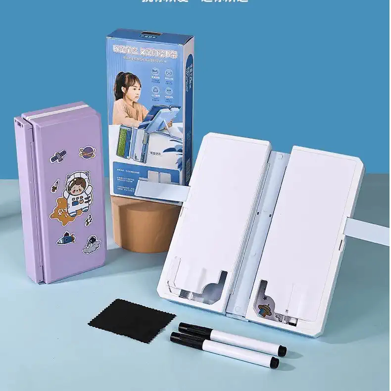 

Tempat Pensil 2IN1 Multifungsi dengan Tatakan Buku dan Papan Tulis Praktis / Kotak Pensil Lipat Tempat Penyimpanan Alat Tulis Anak Sekolah / Pencil Case Book Holder Import