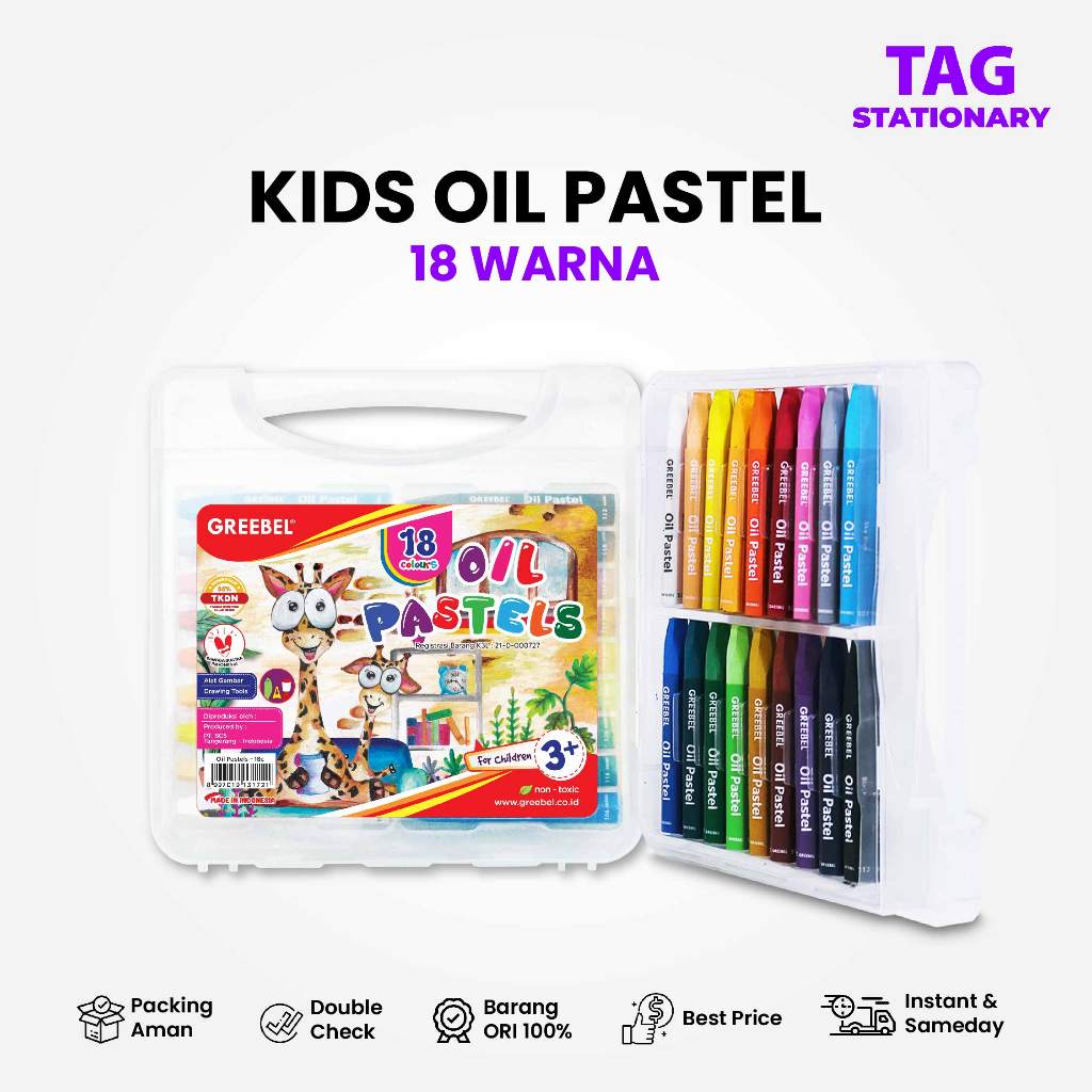 

GREEBEL Crayon Krayon 18 Warna / Crayon KIDS Oil Pastel 18 Warna / Crayon Greebel / Timur Agung Grosir