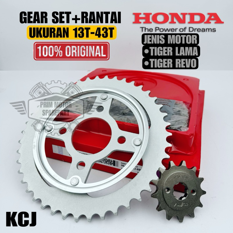 GEAR SET+RANTAI KCJ HONDA TIGER LAMA, TIGER REVO KUALIATAS ORIGINAL HONDA AHM