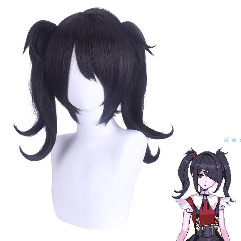 Anime wig anchor girl heavily relies on super heavenly sauce candy black double ponytail cosplay wig