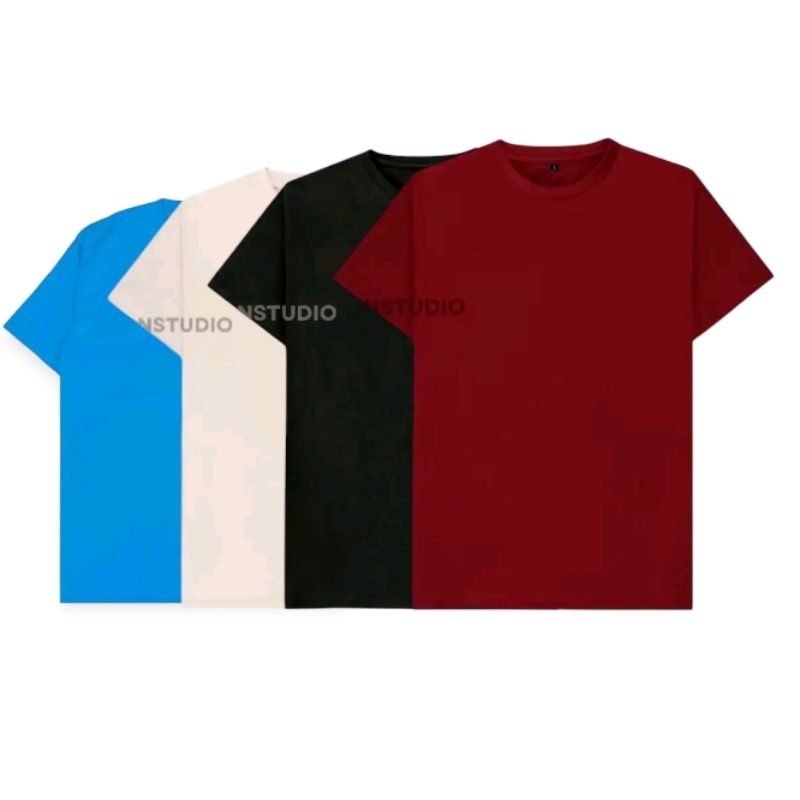 Paket Kaos Polos 4pcs 100rb | Biru Turkish, Cream,Hitam, Maroon | Bahan Cotton Combed 24s