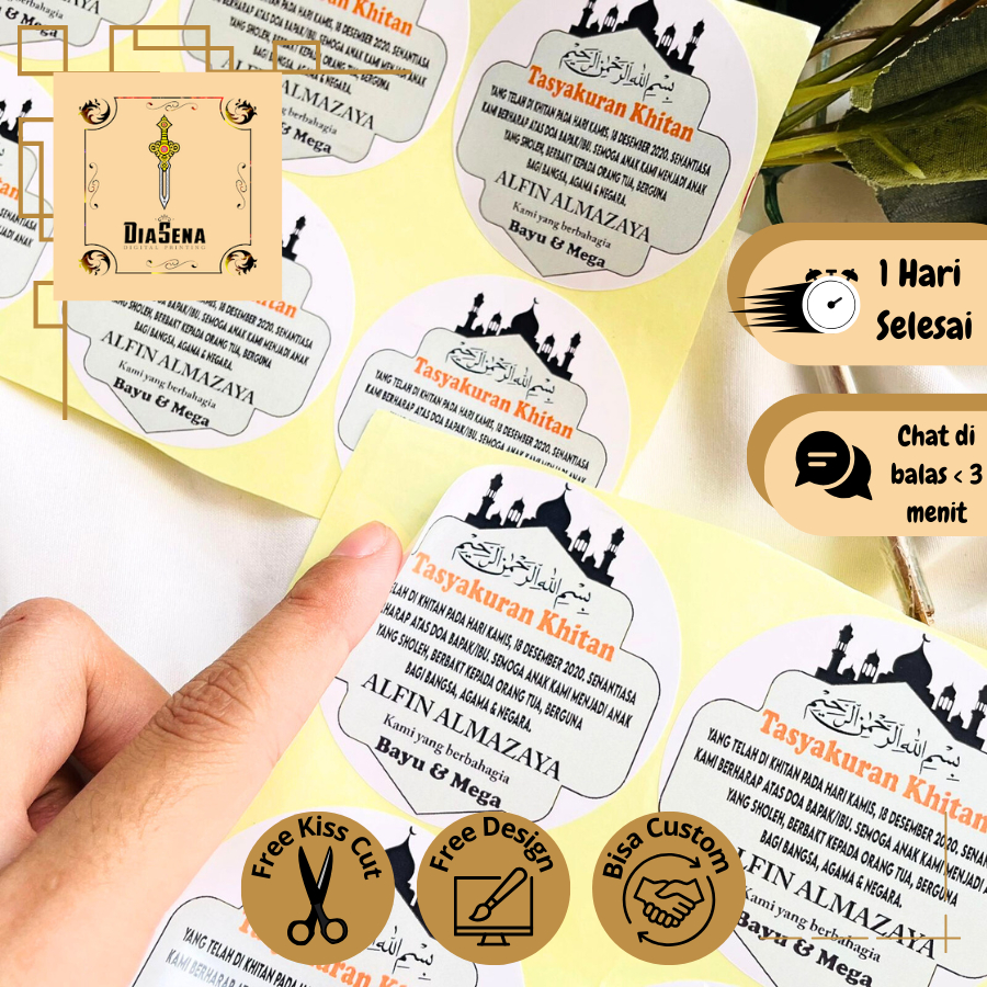 

2-4 Custom Syukuran Walimatul Khitan Sunatan Diasena Sticker Label Tasyakuran Khitanan Free Desain