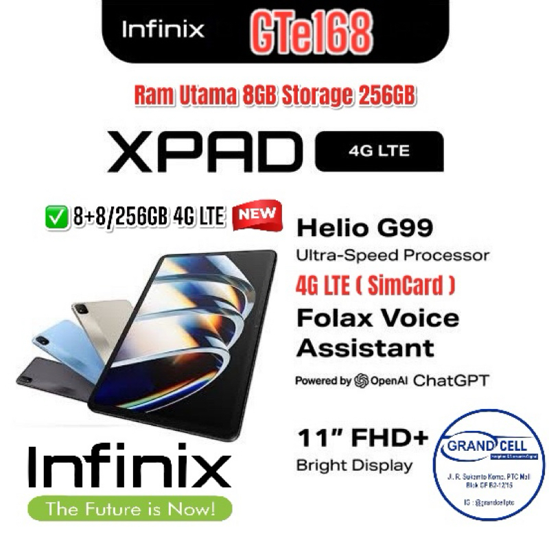 INFINIX XPAD 4G LTE 8+8/256GB Garansi Resmi Infinix Indonesia 1 Tahun