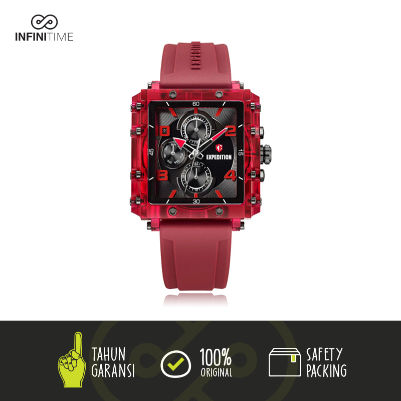 Jam Tangan Expedition SE 6808 E 6808 E6808 Red Black Wanita Rubber
