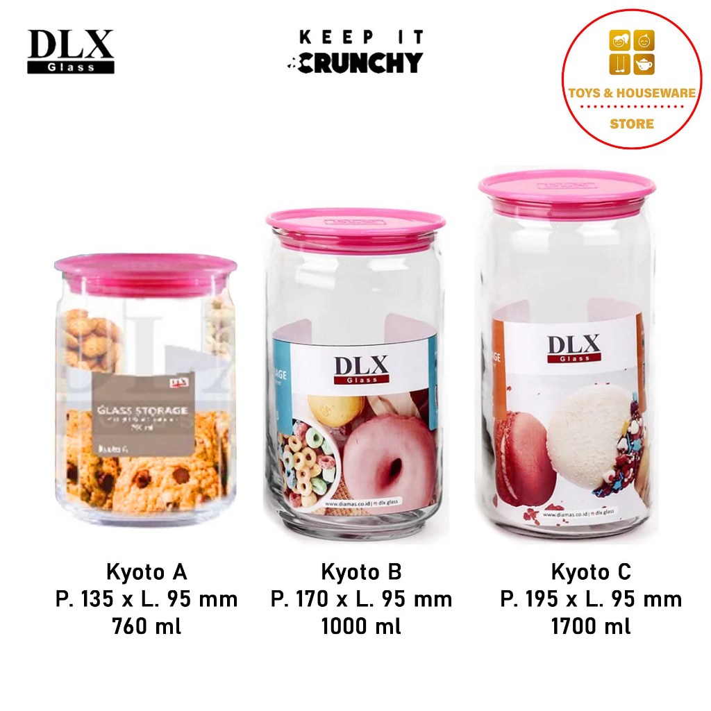 Dlx Toples Kaca Kyoto / Toples Tutup Plastik Body Kaca Kedap Udara Kyoto A / B / C