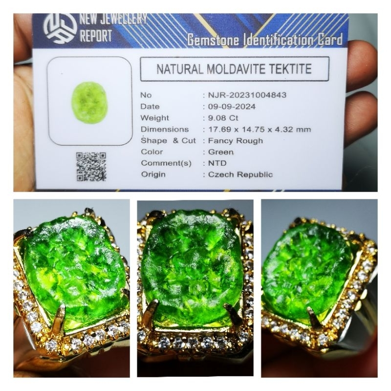 Natural Permata Cincin Batu Moldavite Meteor Unik