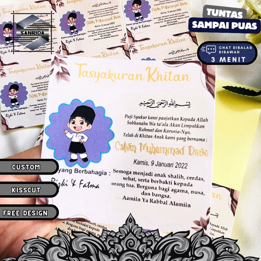 

2-4 Custom Syukuran Walimatul Khitan Sunatan Sanrida Sticker Kotak Tasyakuran Khitanan Free Desain