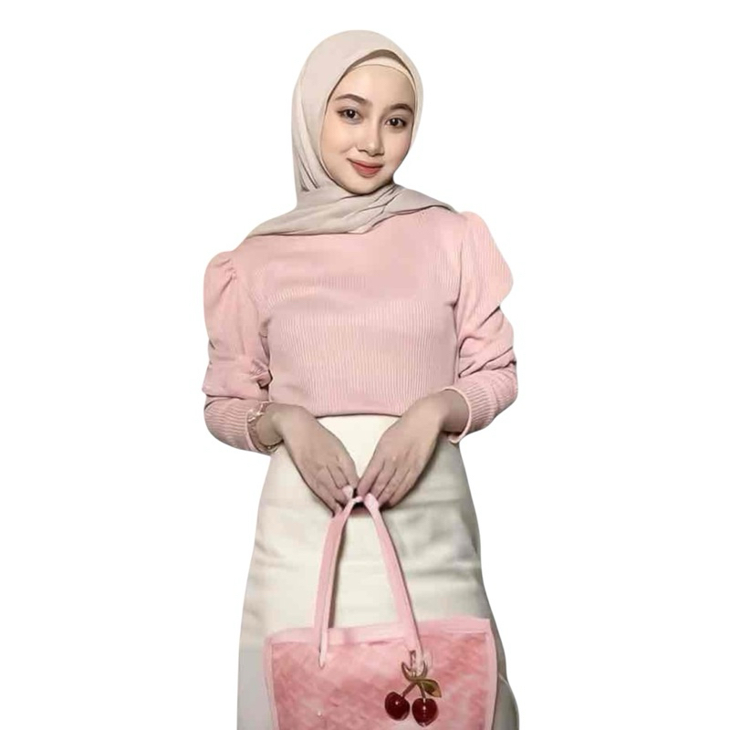 Atasan Wanita Lengan Panjang Waffle Serut Bahu / Blouse Puffy Shoulder Top