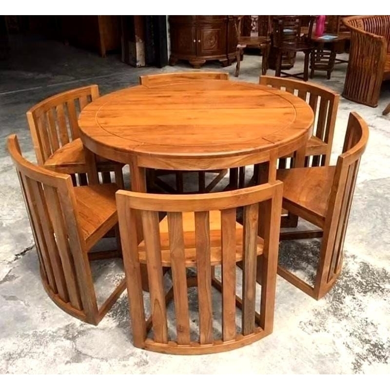 Meja Makan Bulat Minimalis/Meja Makan Kayu Jati Asli