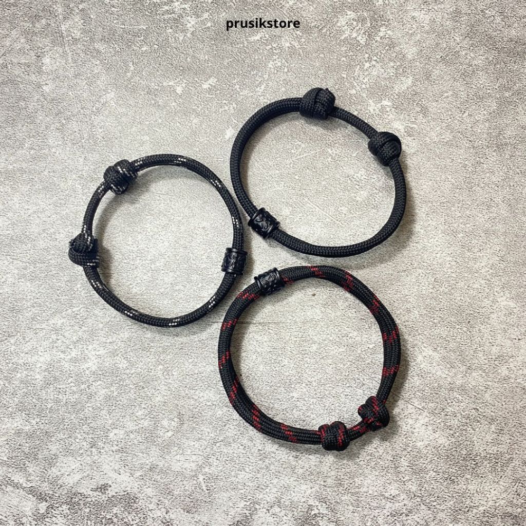 Gelang Tali Simple Paracord Spacer Hitam Cowok Pria Keren