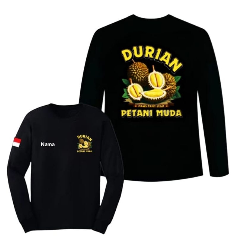 Kaos Petani Muda Durian Custom Nama - Lengan Panjang, Bahan Adem