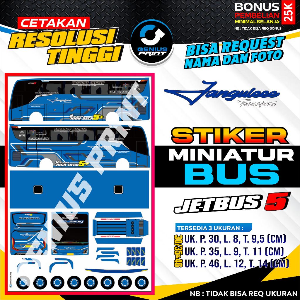Stiker Miniatur Bus [ JETBUS 5 ] Livery AKA WISATA | JANGULEEE | KALEBAS | NARENDRA | TIRTO AGUNG UK