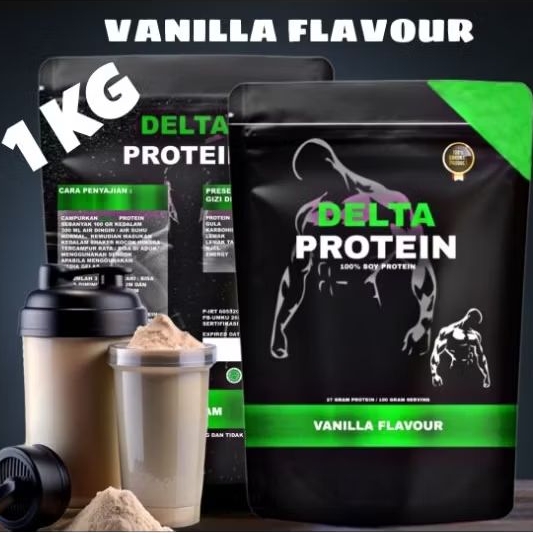 DELTA PROTEIN VANILLA 1 KG BUBUK PROTEIN KEDELAI SUSU PROTEIN VEGANT