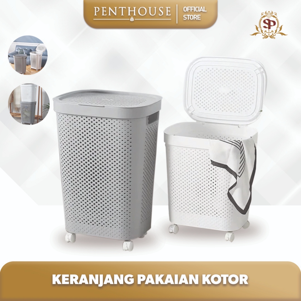 TERLARIS Tempat Keranjang Baju Kotor Storage Box Laundry dengan Roda + Penutup I Rak Baju Lipat