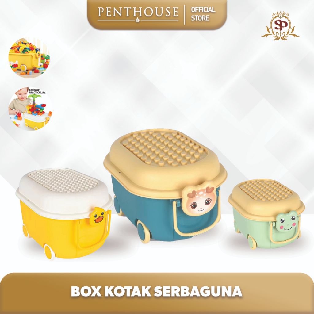 OK PENTHOUSE Kotak Penyimpanan Mainan Anak dengan Roda dan Penutup Lego Toy Storage Box Kotak