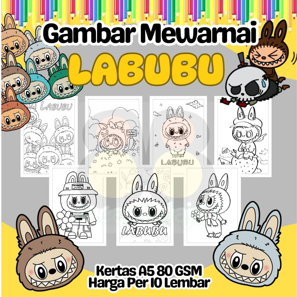 

10 Lembar Kertas A5 Gambar Mewarnai Tema LABUBU LABU Termurah - Anak Anak TK SD PAUD Remaja
