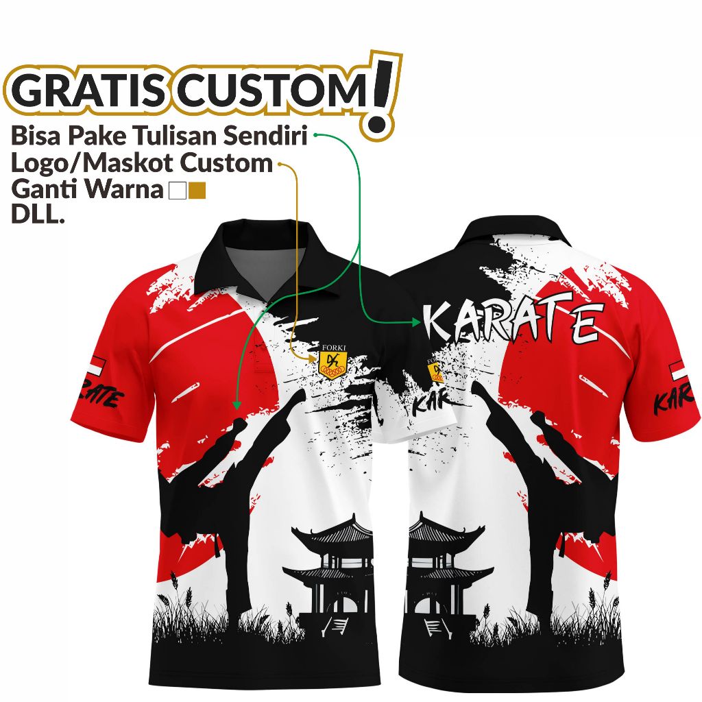 Baju Karate Kaos Karate Jersey Karate Terbaru bisa custom nama logo dll