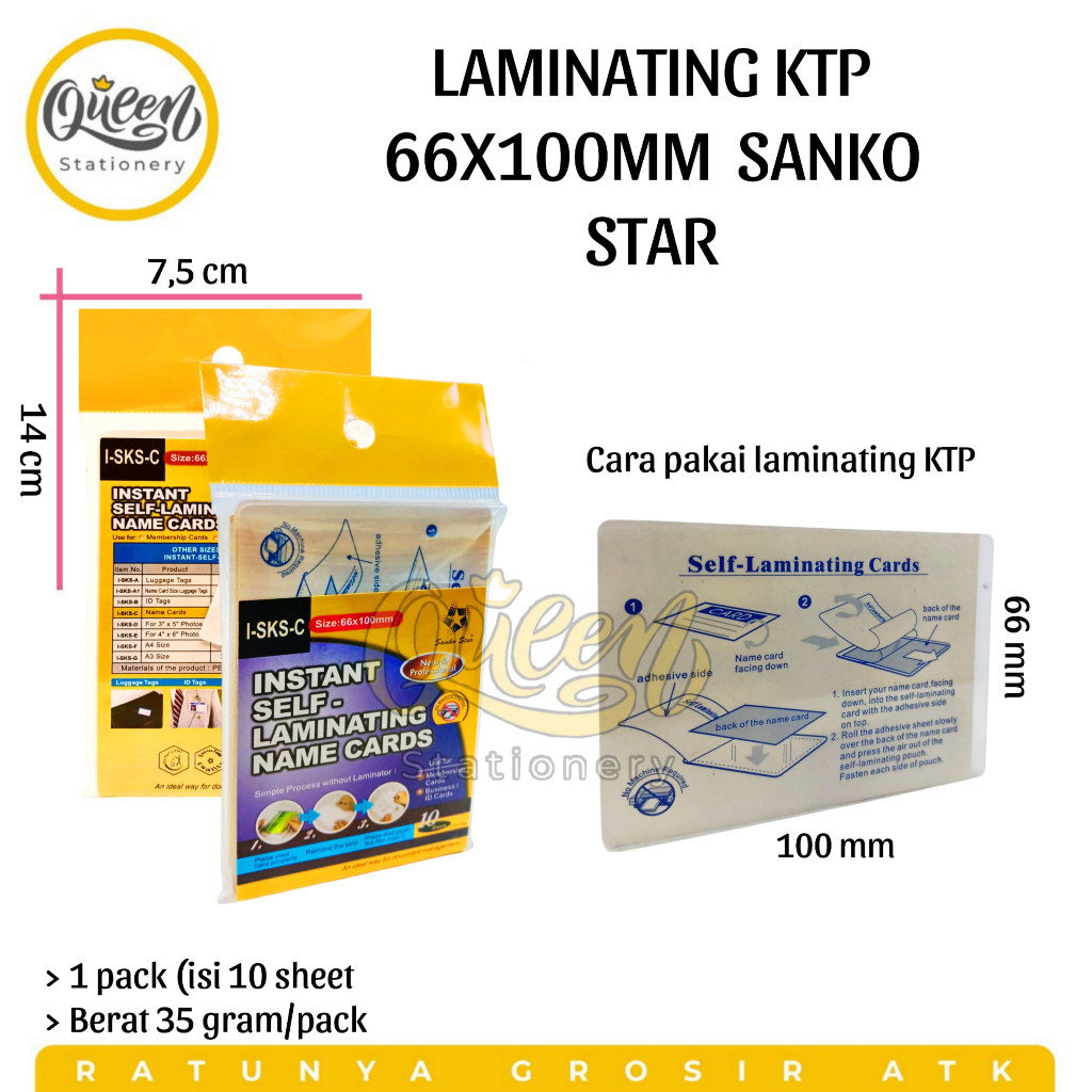 

1 PACK (10 SHEETS) LAMINATING KTP 66X100MM SANKO STAR / PLASTIK LAMINATING / LAMINATING KARTU