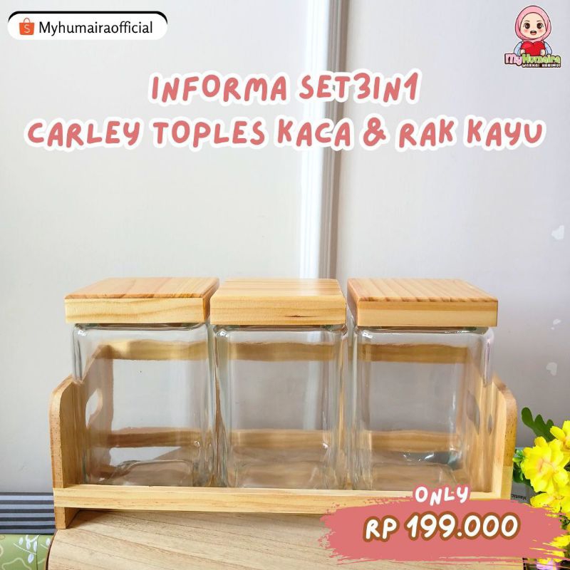 [TENGGARONG] GLASS JAR CARLEY TOPLES KACA + RAK KAYU INFORMA