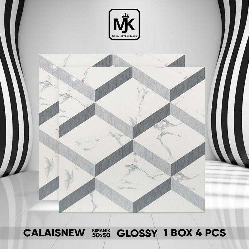 Keramik Lantai Ruang Tamu Glossy Calais  Grey 50 x 50