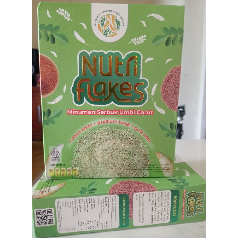 

NUTRI FLAKES(Minuman Serbuk Umbi Garut)+daun kelor+psyllium husk+gula aren