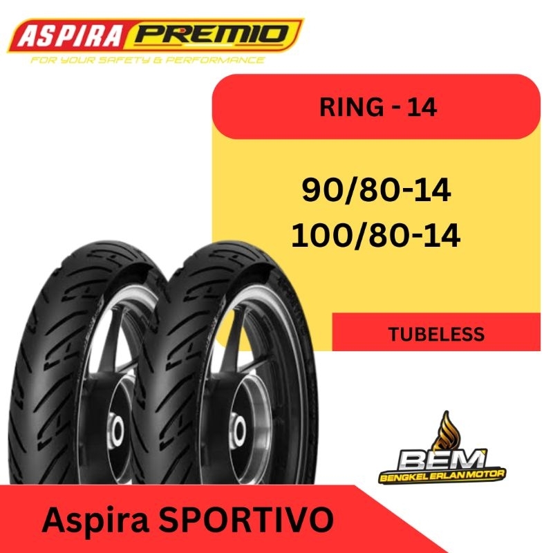 BAN TUBELESS ASPIRA SPORTIVO  90/80-14 100/80-14 RING 14