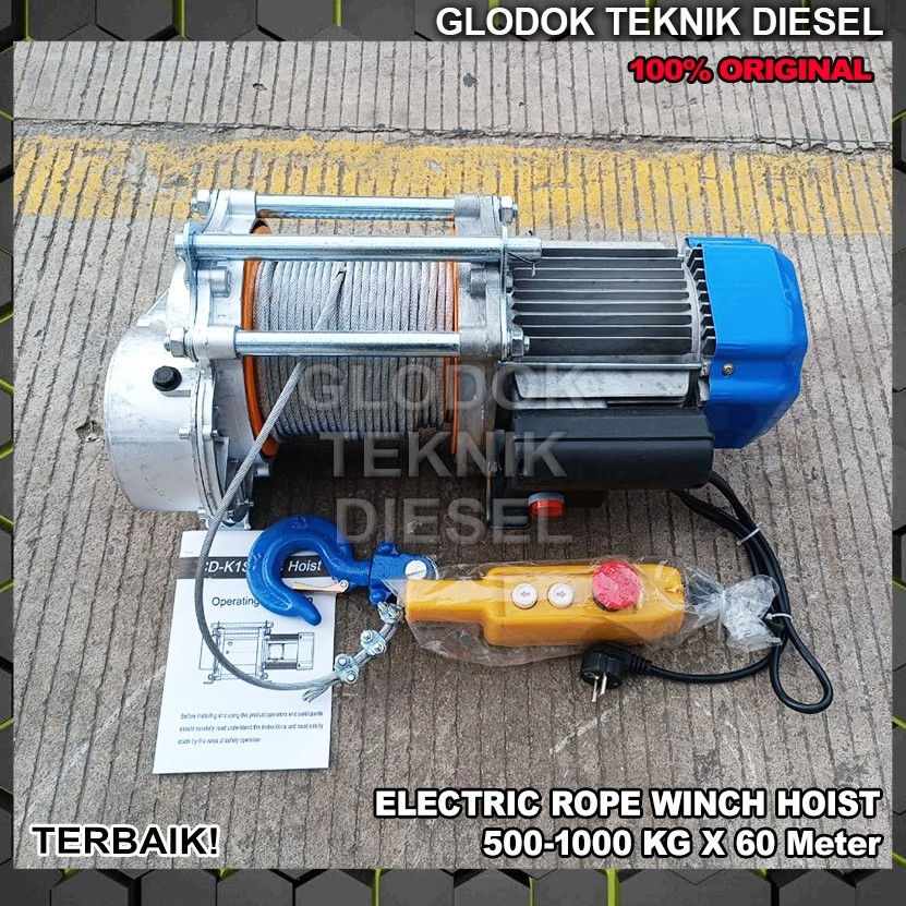 Winch Electric Hoist 1000KG Katrol Elektrik Winch 1000 KG 1 Ton 100 M Wire Rope Chain Hoist 1 Phase
