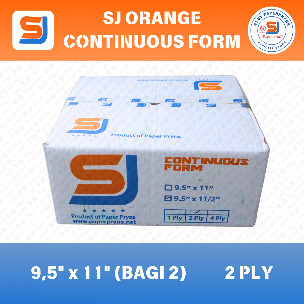 

Ay00! SJ ORANGE Continuous Form 9,5" 11/2" (BAGI 2) - 2 PLY - NCR Sheets