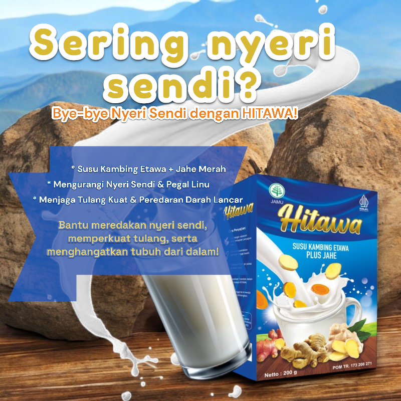 

Nyeri Sendi Coba HITAWA, Perpaduan Susu Kambing Etawa & Jahe Merah , Nyeri sendi Susu kambing etawa untuk sendi Obat nyeri sendi alami Susu untuk tulang kuat Pegal linu dan nyeri sendi