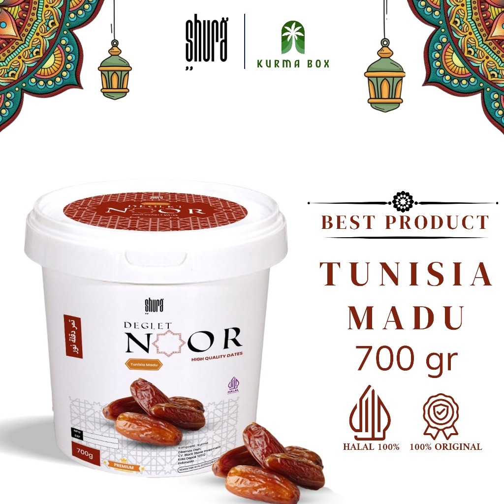 

Shura Kurma Tunisia Madu Ember 700gr Deglet Noor Honey Raja Manis Lembut Premium