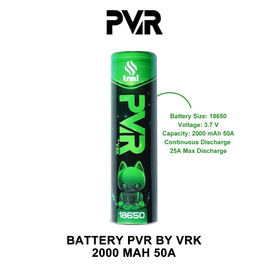 Authentic Battery VRK PVR Baterai 2000 mAH 25A 18650 PVR 2000