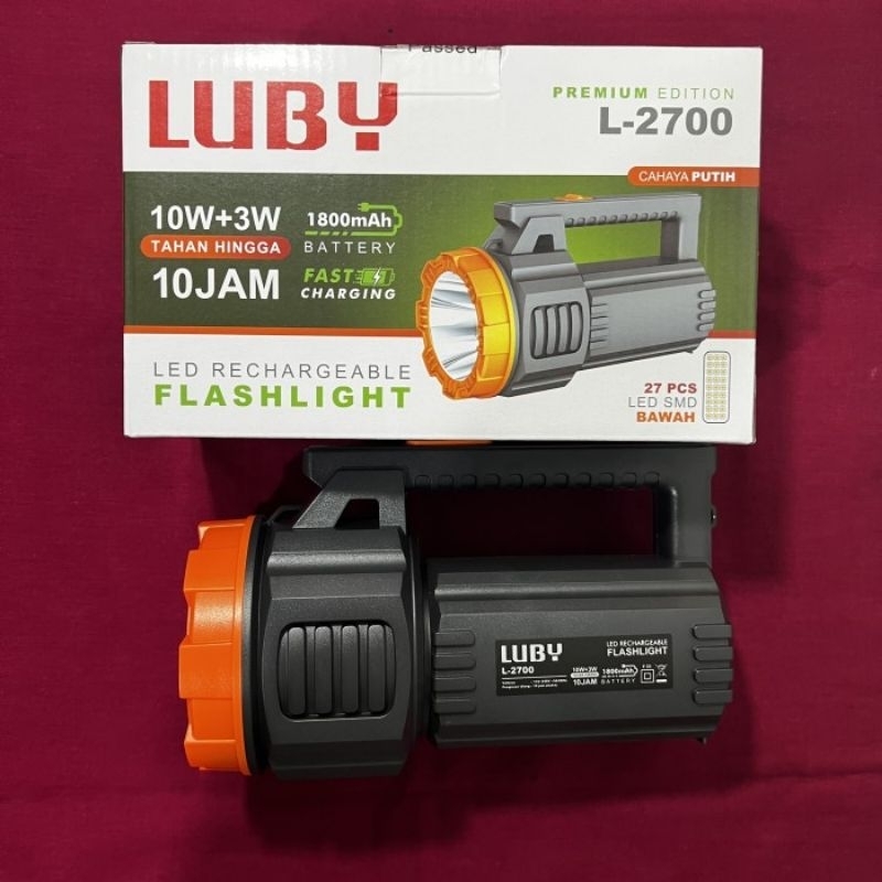 Senter Tangan Luby L-2700 Lampu Darurat Rechargeable Flashlight L2700 10W+3W