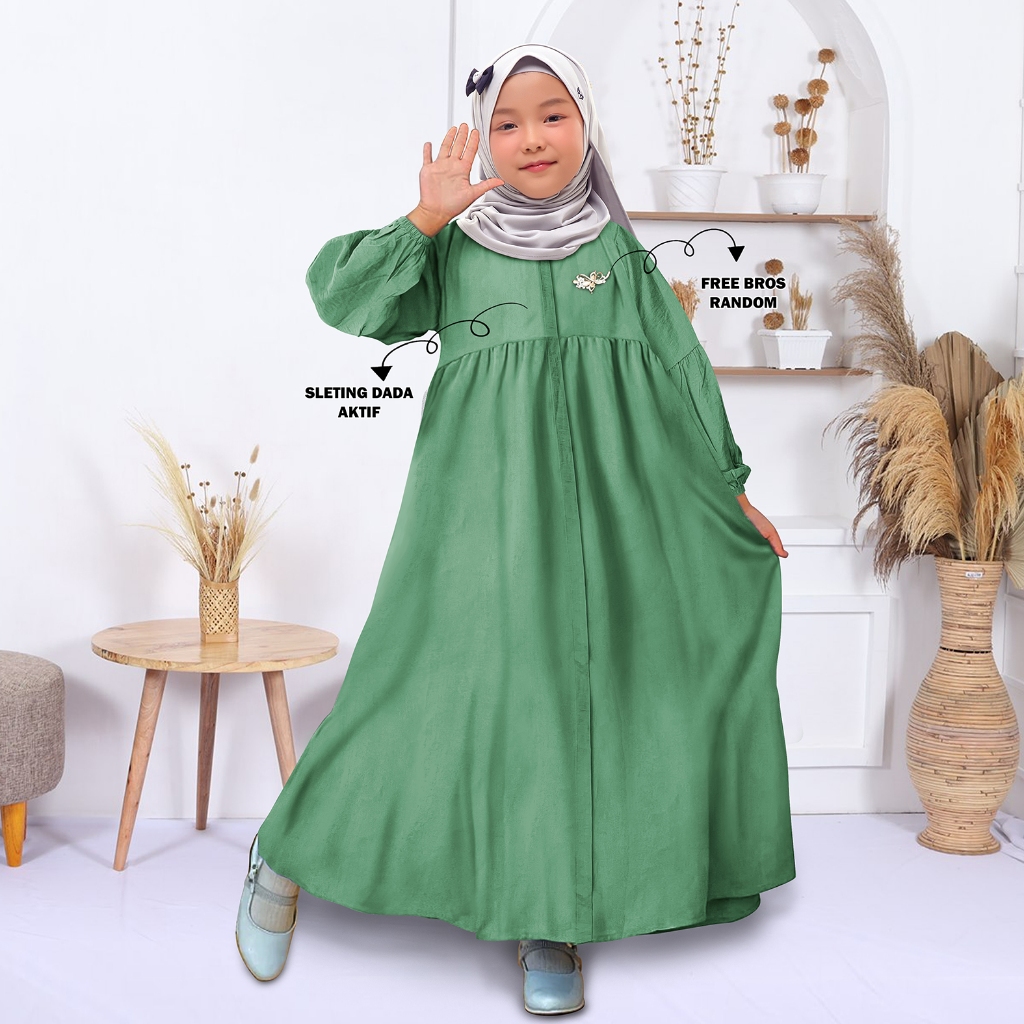 Baju Gamis Zea Isvara Anak Perempuan Polo Linen Bisa Couple Ibu Dan Anak Muslim Dress Cewek Remaja