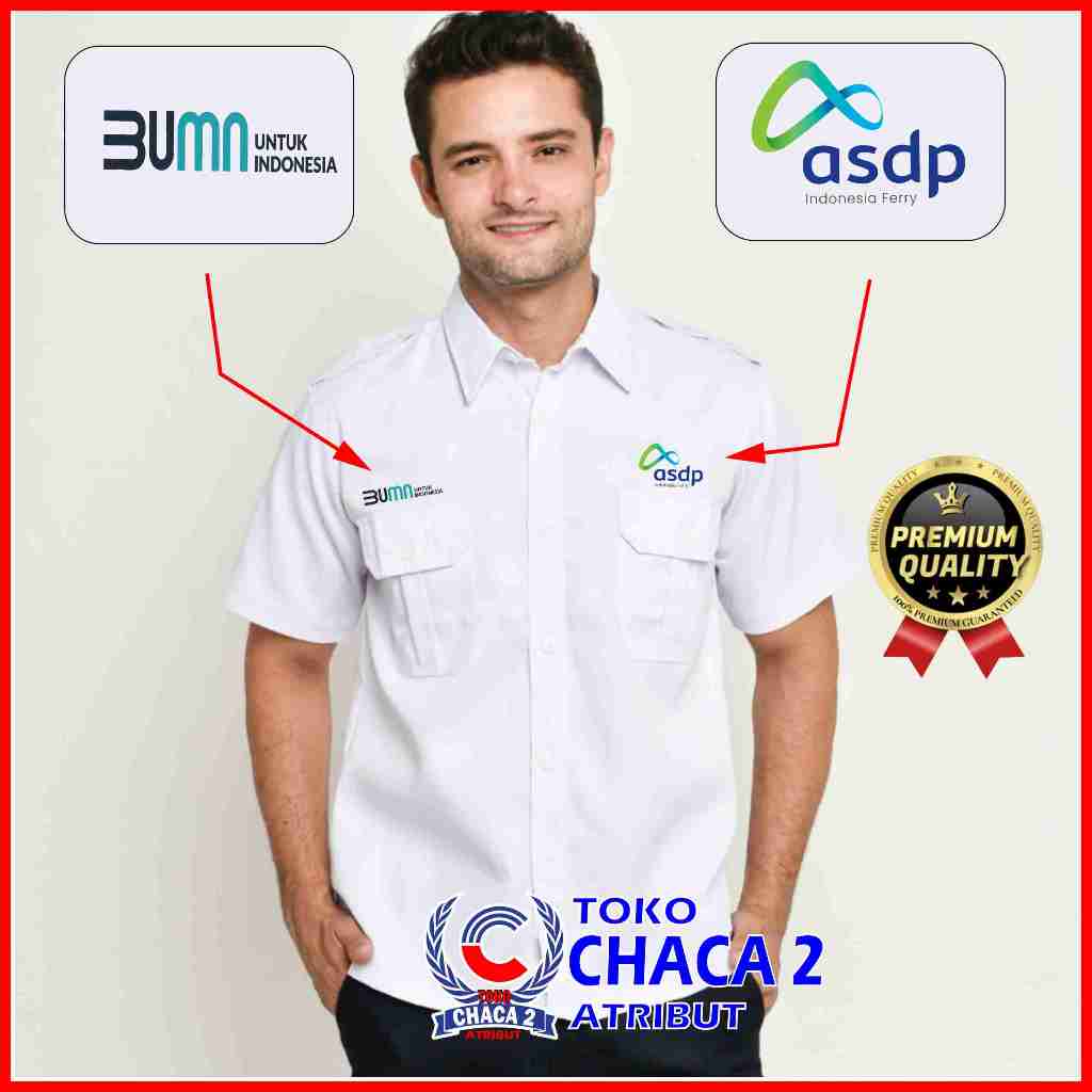 kemeja asdp logo terbaru warna putih / kemeja bumn asdp logo terbaru / seragam bumn / baju kemeja as