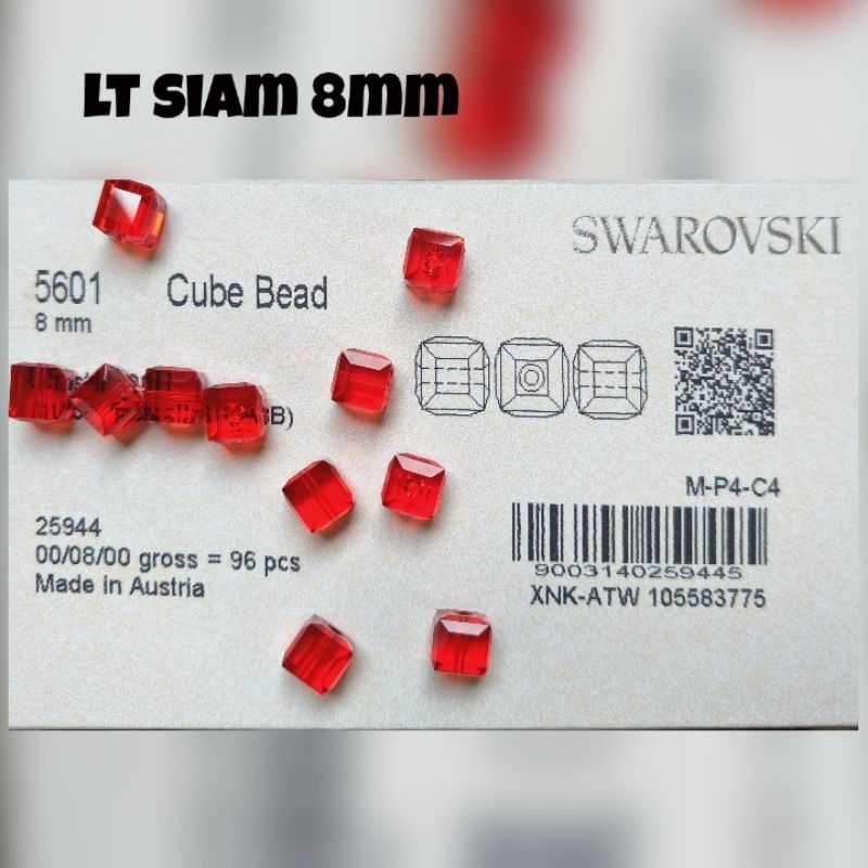 Swarovski beads  kubus 8mm Lt siam (non ab) perbutir