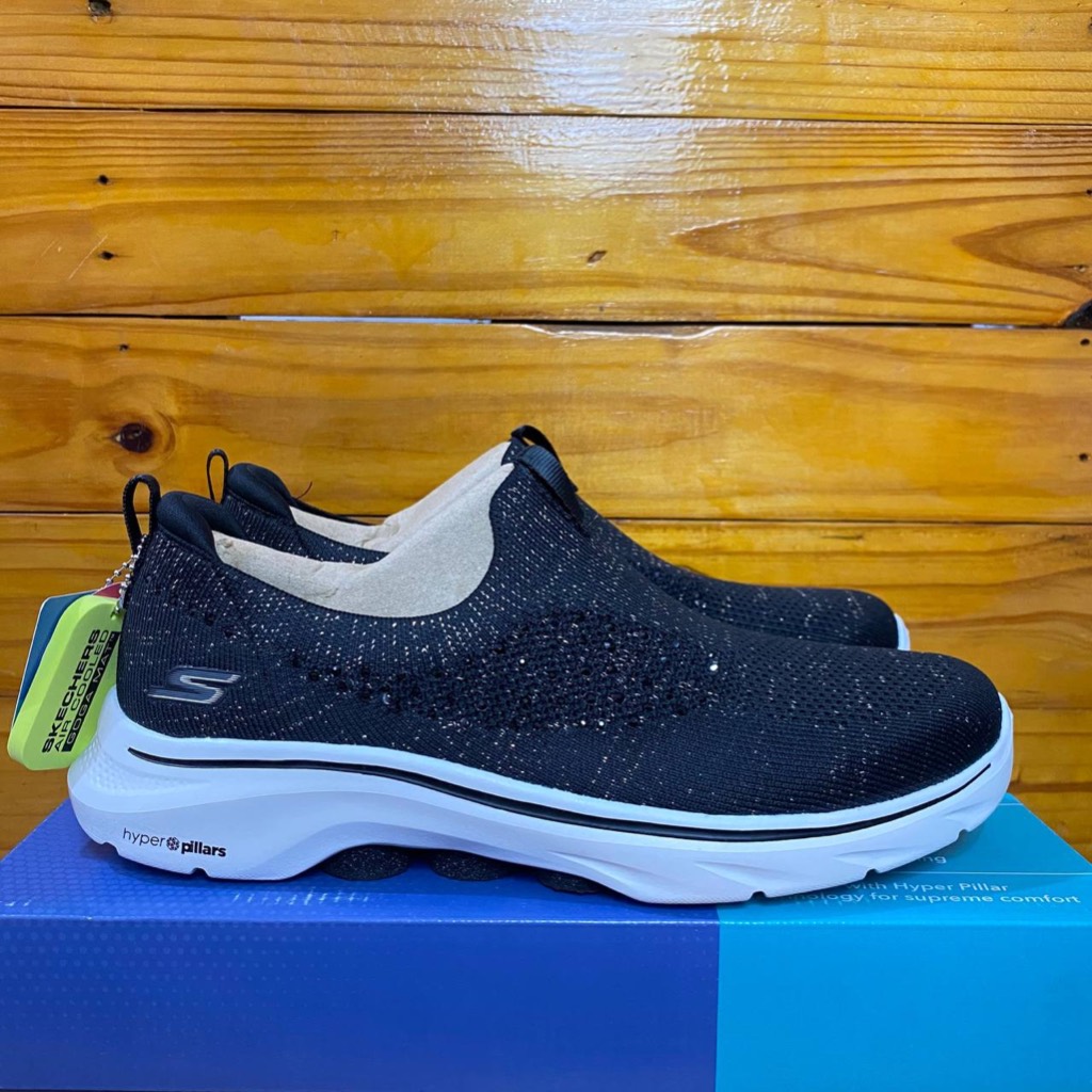 ONLY SIZE 40 SKECHERS GO WALK 7 BLING 125234 BLACK ROSE GOLD SEPATU SKECHERS WANITA Woman Slipon ORI